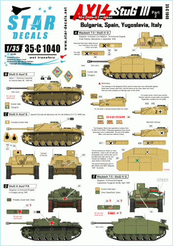 Przejdź do produktu STAR DECALS 35-C1040 - 1:35 Axis/Eastern Europe StuG III # 2. Bulgaria, Spain, Italy, Yugoslavia.