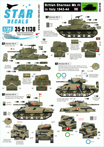 Przejdź do produktu STAR DECALS 35-C1138 - 1:35 British Sherman III in Italy 1943-44. 46 RTR, Royal Scots Greys, 3rd or 4th CLY.