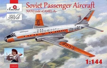 Przejdź do produktu AMODEL / SOVA 1469-01 - 1:144 Tupolev Tu-104A - Soviet Passenger Aircraft NATO code Camel-A - Orange Variant