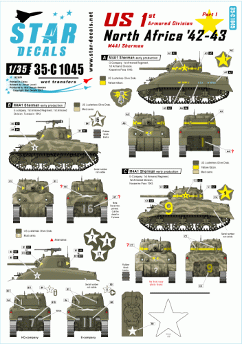 Przejdź do produktu STAR DECALS 35-C1045 - 1:35 US in North Africa # 1. 1st Armored Division M4A1 Sherman.