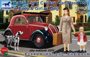 BRONCO CB 35167 - 1:35 Italian Light Civilian Car Fiat 500 (hard top) w Lady & Girl w/ dog