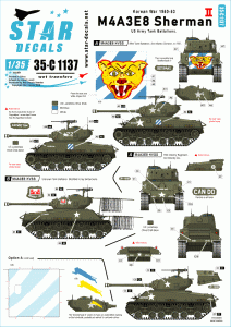 STAR DECALS 35-C1137 - 1:35 Korean War M4A3E8 Sherman # 2. 64th Tank Bn (tigerface), 15th Inf. Reg.