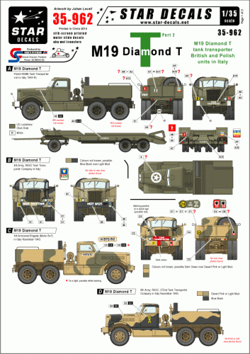 Przejdź do produktu STAR DECALS 35-962 - 1:35 M19 Diamond tank transporter # 2. British and Polish trucks in Italy.