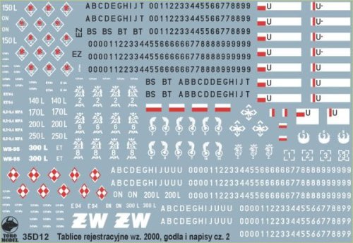 Przejdź do produktu TORO MODEL 35D12 - 1:35 Tablice rejestracyjne wz.2000, godła i napisy eksploatacyjne pojazdów Wojska Polskiego cz.2