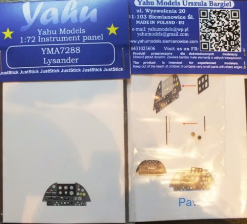 Przejdź do produktu YAHU YMA7288 - 1:72 Westland Lysander tablica przyrządów
