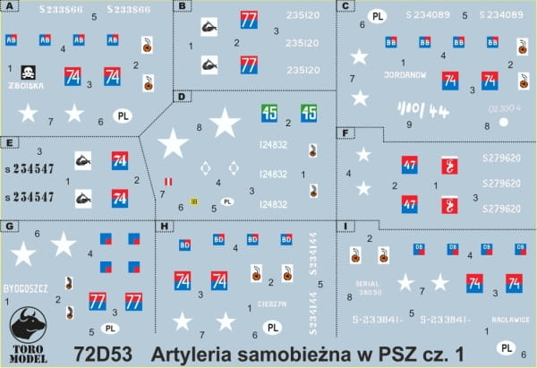 kalkomanie do modeli artylerii samobieżnej