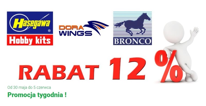 PROMOCJA TYGODNIA !! od 30 maja do 5 czerwca : Rabat 12% - Hasegawa, Dora Wings, Bronco
